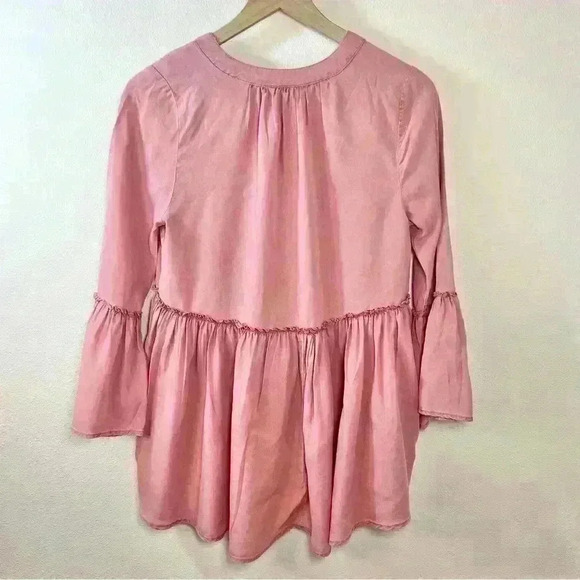 Blue Rain Pink Peplum Bell Sleeve Blouse with Crisscross Neckline Size Small - Picture 8 of 14